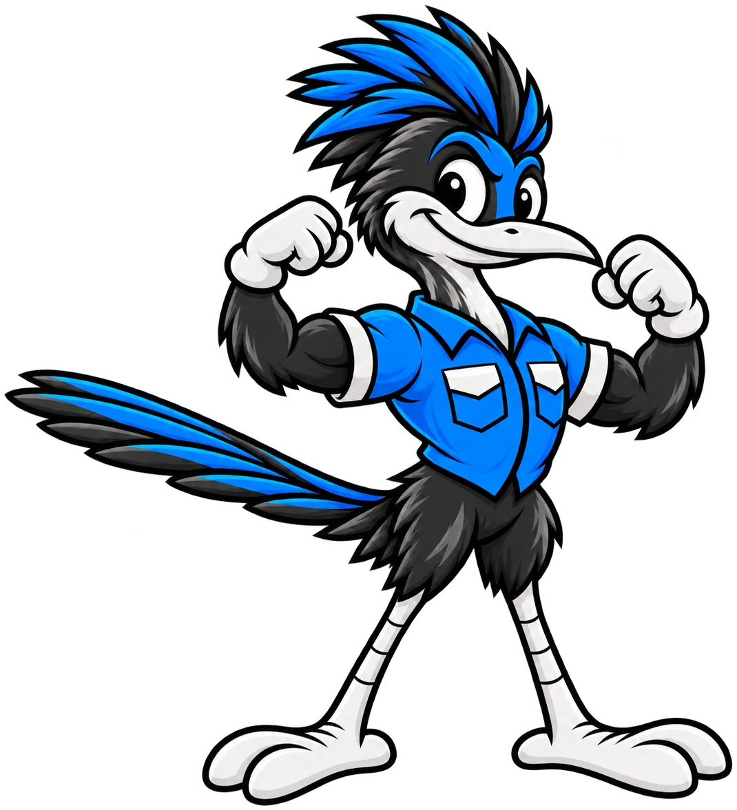 Henderson Junk Solutions roadrunner mascot flexing both arms to show the strong, careful crew behind junk removal in Henderson, NV