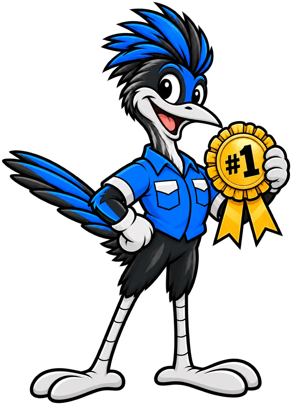 Henderson Junk Solutions roadrunner mascot holding a gold #1 ribbon for 5-star junk removal reviews in Henderson, NV