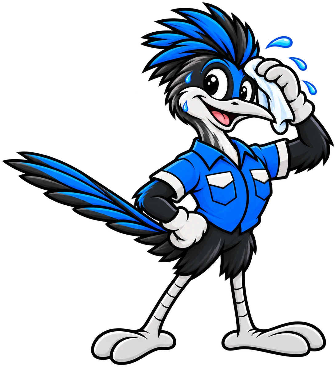 Henderson Junk Solutions roadrunner mascot wiping his brow after a big haul for junk removal in Black Mountain, Henderson, NV