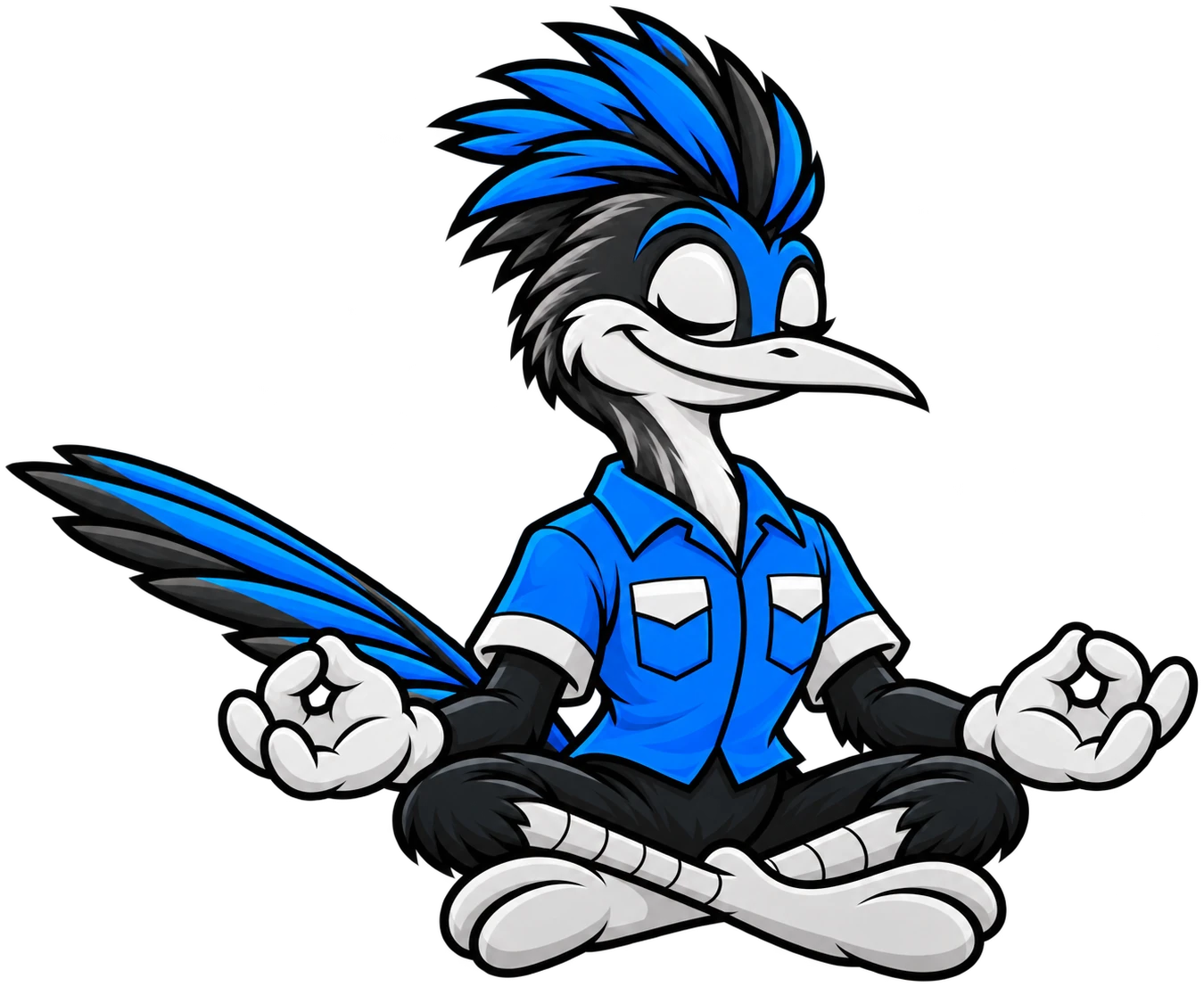 Henderson Junk Solutions roadrunner mascot sitting cross-legged and calm in a clutter-free home in Henderson, NV